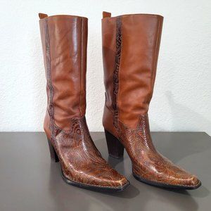 Antonio Melani CASSIDY Brown Tooled Floral Leather Western Boots SZ 8.5